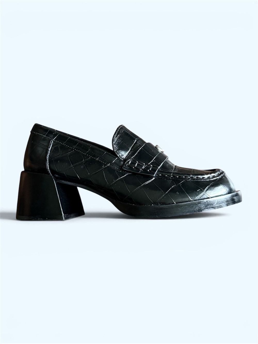 COACH Natalie Black Croc-Embossed Block Heel Loafer Size 8B Women